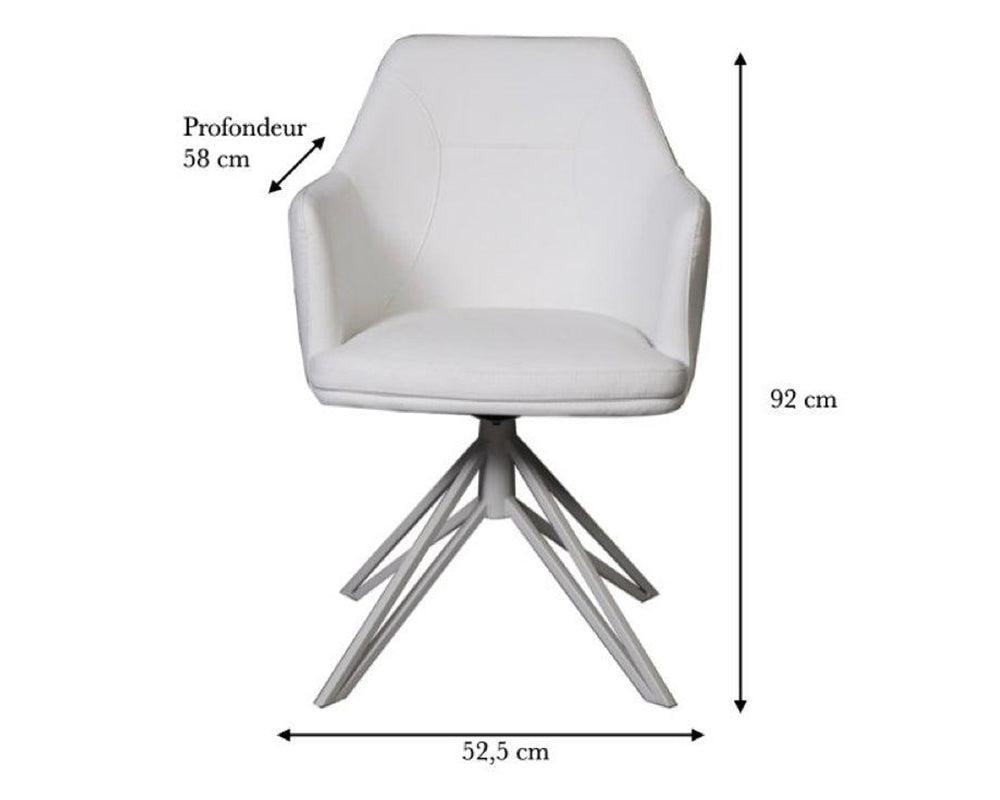 Fauteuil de table pivotant moderne blanc et pieds métal - SOUFFLE D’INTÉRIEUR