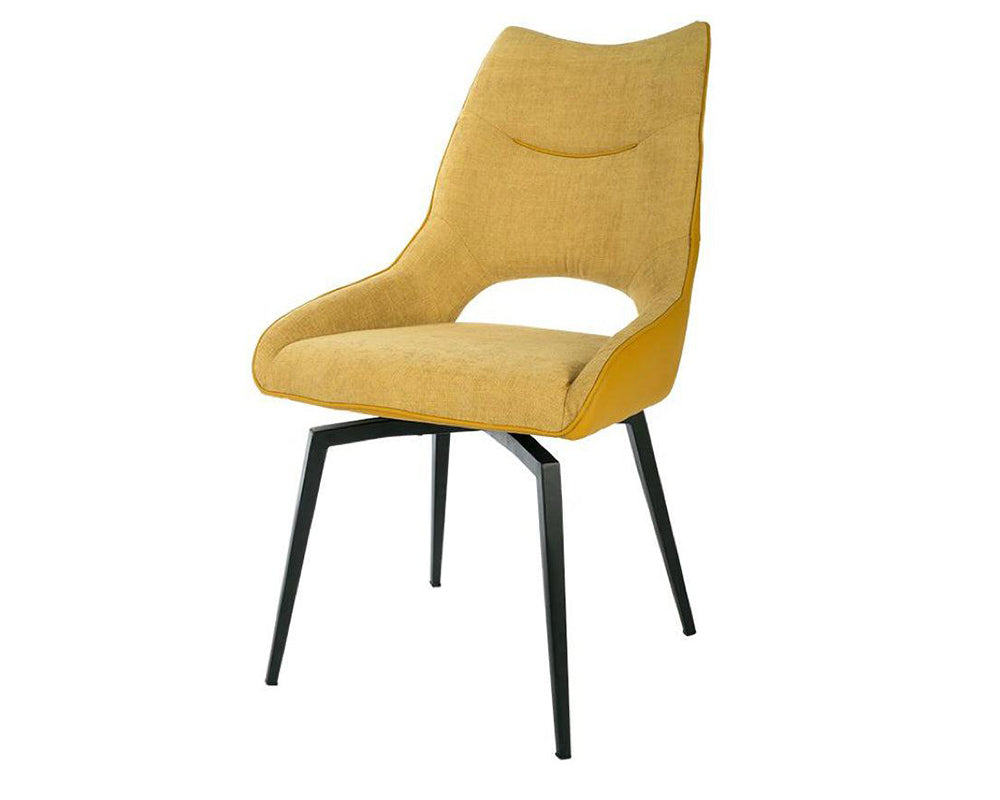 Chaise pivotante pieds métal en tissu jaune moderne - SOUFFLE D’INTÉRIEUR