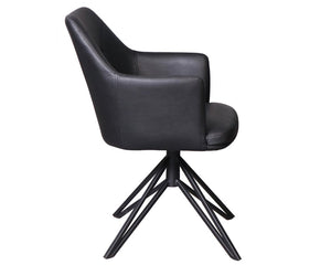 Chaise noir simili cuir avec accoudoir fauteuil de table - Souffle d'intérieur