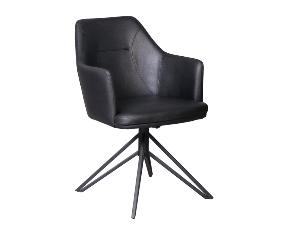 Chaise noir simili cuir avec accoudoir fauteuil de table - Souffle d'intérieur