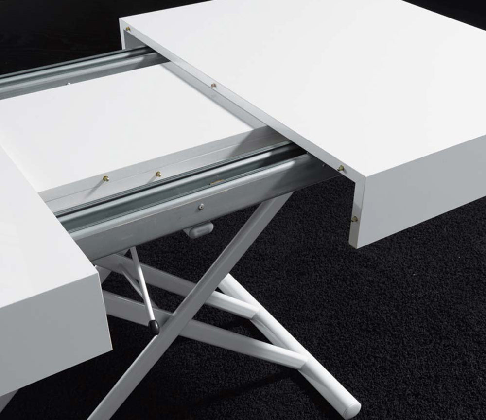 Table basse relevable extensible bois blanc 120cm (220cm ouverte) - Uly