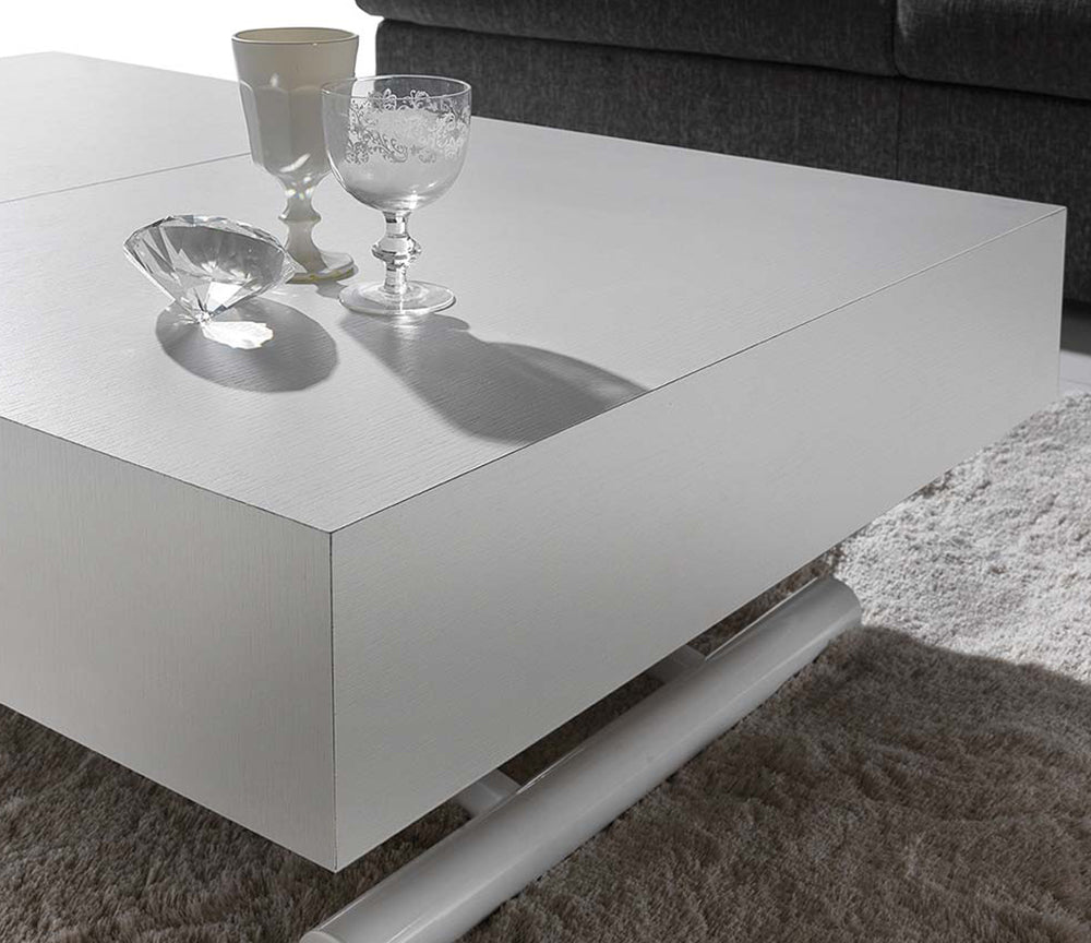 Table basse relevable extensible bois blanc 120cm (220cm ouverte) - Uly