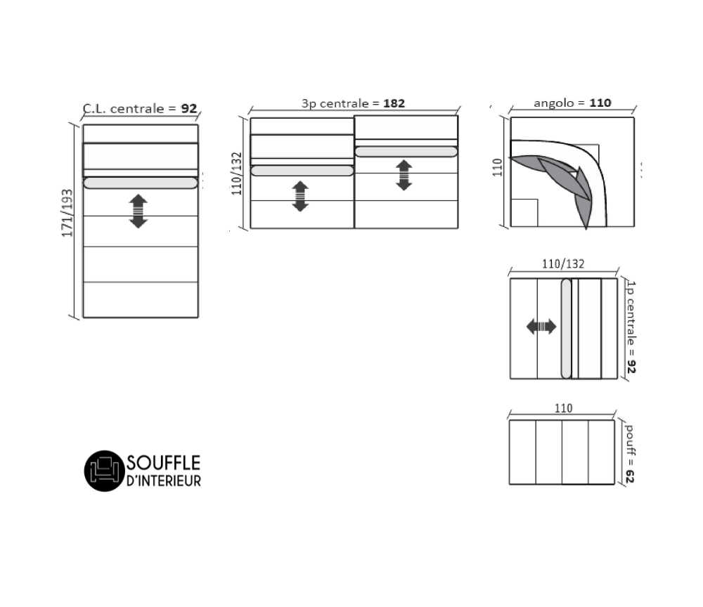 modules d'un grand canapé d'angle beige modulable et original haut de gamme en tissu - Souffle d'intérieur