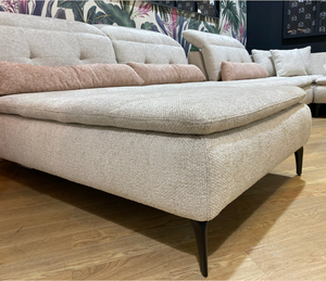 grand canapé d'angle beige modulable et original haut de gamme en tissu - Souffle d'intérieur