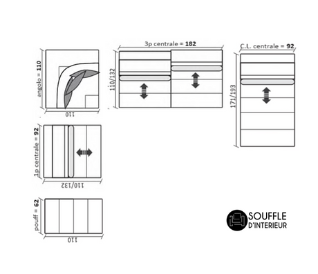 dimensions Canapé d'angle modulable beige et brique méridienne panoramique en tissu - Souffle d'intérieur - Diva divani