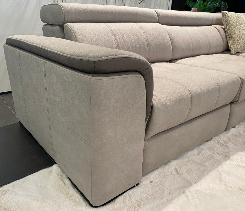 Canapé d'angle relax électrique tissu taupe 302x232cm - Omary