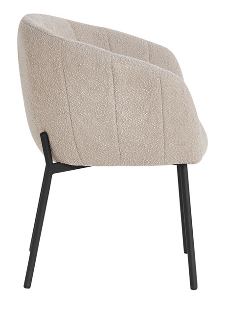 Fauteuil de table à manger beige en tissu bouclette pieds métal noir - Souffle d'intérieur