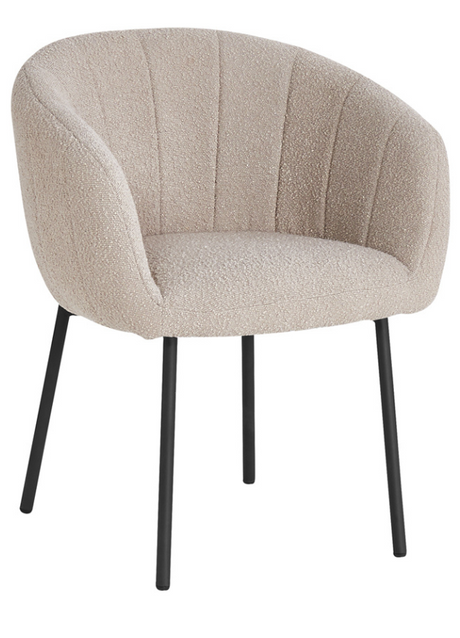 Fauteuil de table à manger beige en tissu bouclette pieds métal noir - Souffle d'intérieur