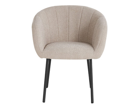 Fauteuil de table à manger beige en tissu bouclette pieds métal noir - Souffle d'intérieur