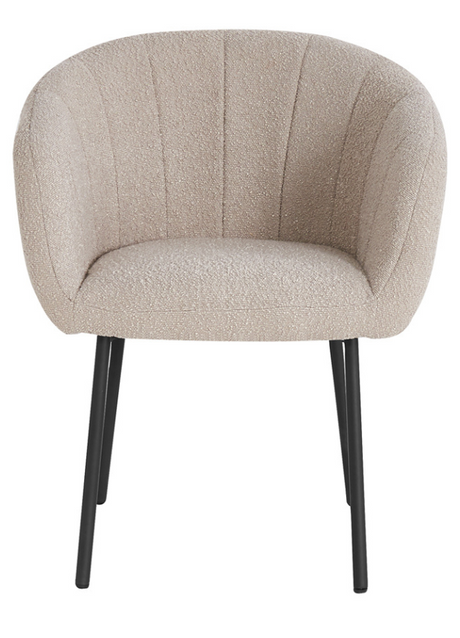 Fauteuil de table à manger beige en tissu bouclette pieds métal noir - Souffle d'intérieur