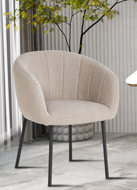 Fauteuil de table à manger beige en tissu bouclette pieds métal noir - Souffle d'intérieur