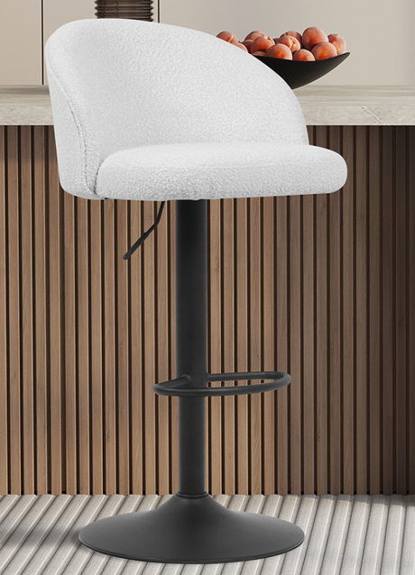 Tabouret design de bar réglable en hauteur blanc bouclette pieds métal noir - Souffle d'intérieur