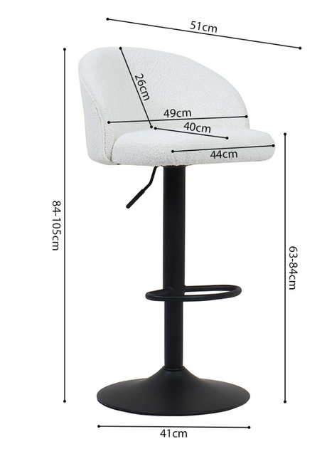 Tabouret design de bar réglable en hauteur blanc bouclette pieds métal noir - Souffle d'intérieur