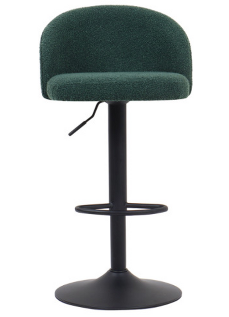 Tabouret design de bar réglable en hauteur tissu vert bouclette pieds métal noir - Souffle d'intérieur