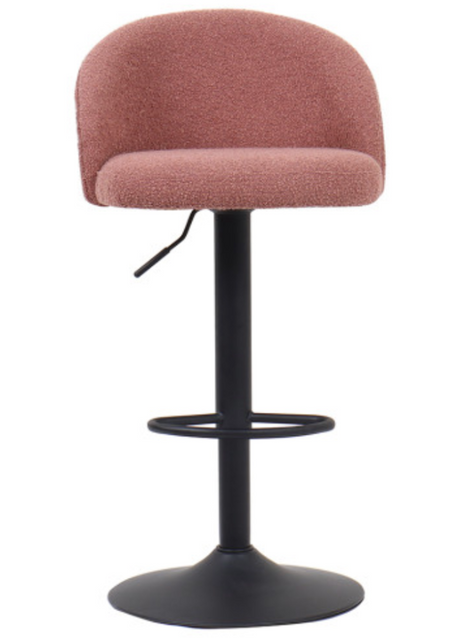 Tabouret design de bar réglable en hauteur rose bouclette pieds métal noir - Souffle d'intérieur