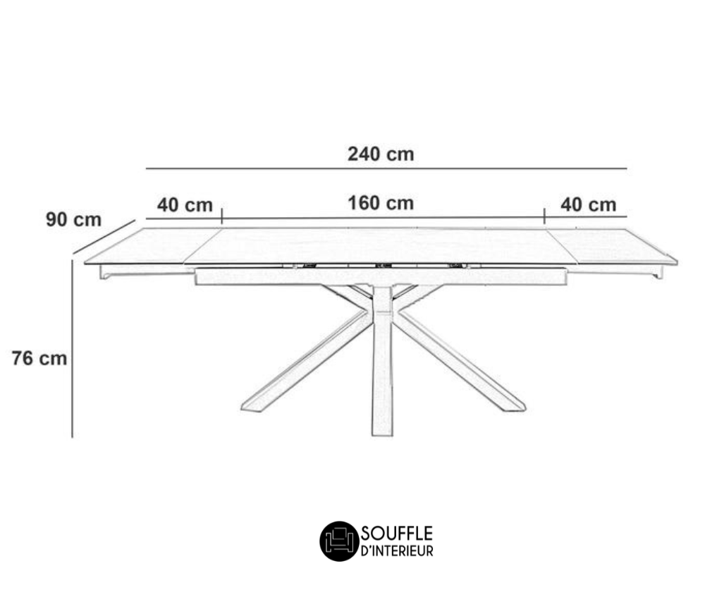 dimension de la table ceramique extensible marbre noir design pieds central métal - Souffle d'intérieur