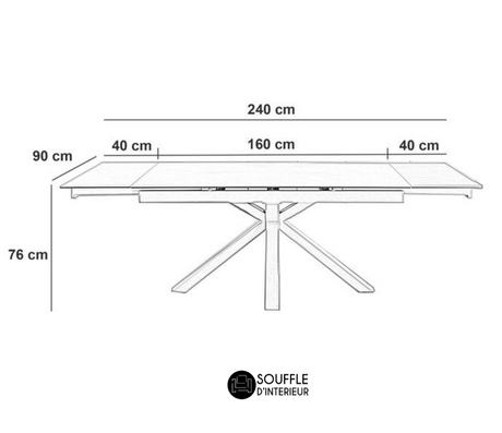 dimension de la table ceramique extensible marbre noir design pieds central métal - Souffle d'intérieur