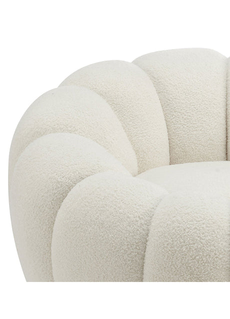 Fauteuil bouclette blanc pivotant tissu avec pouf design - Souffle d'intérieur