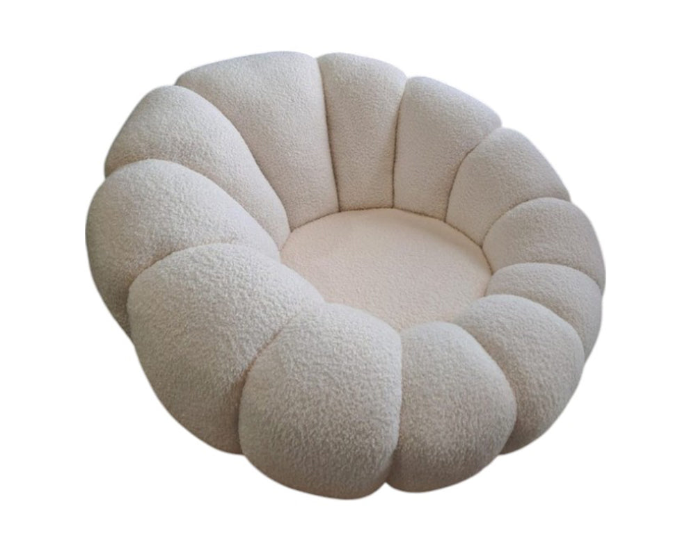 Fauteuil bouclette blanc pivotant tissu avec pouf design - Souffle d'intérieur