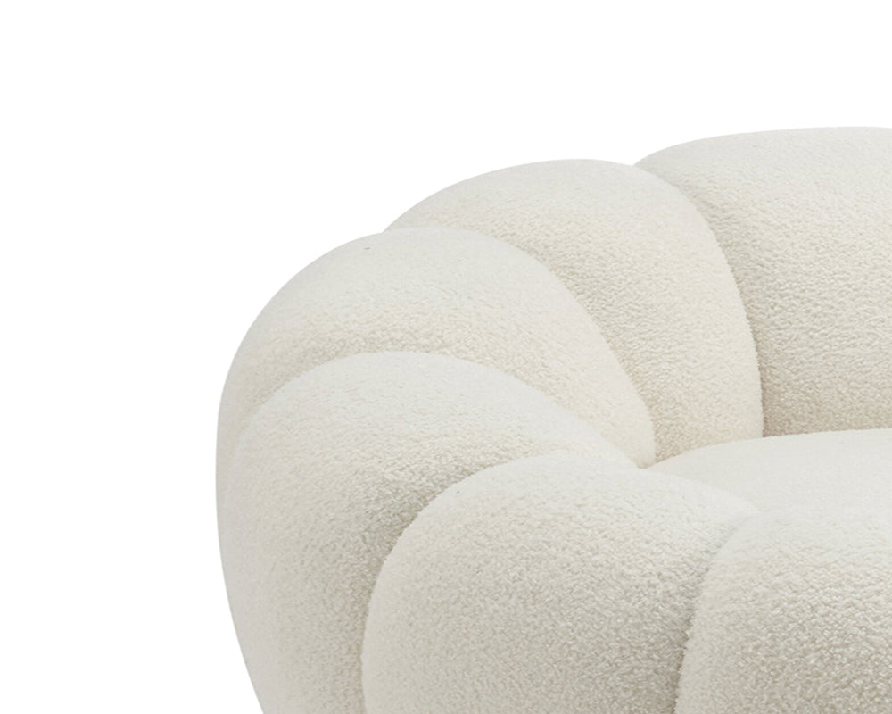 Fauteuil bouclette blanc pivotant tissu avec pouf design - Souffle d'intérieur