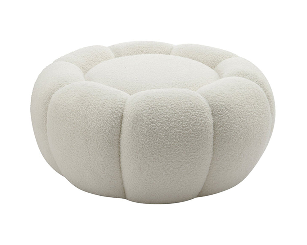 Fauteuil bouclette blanc pivotant tissu avec pouf design - Souffle d'intérieur