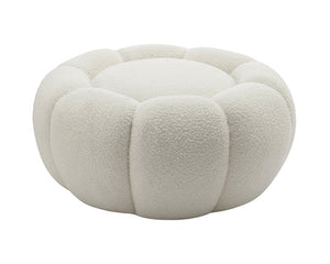 Fauteuil bouclette blanc pivotant tissu avec pouf design - Souffle d'intérieur