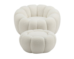 Fauteuil bouclette blanc pivotant tissu avec pouf design - Souffle d'intérieur