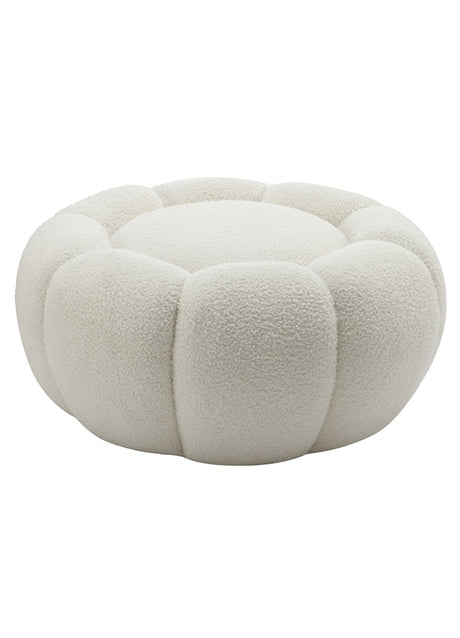 Fauteuil bouclette blanc pivotant tissu avec pouf design - Souffle d'intérieur