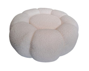 Fauteuil bouclette blanc pivotant tissu avec pouf design - Souffle d'intérieur