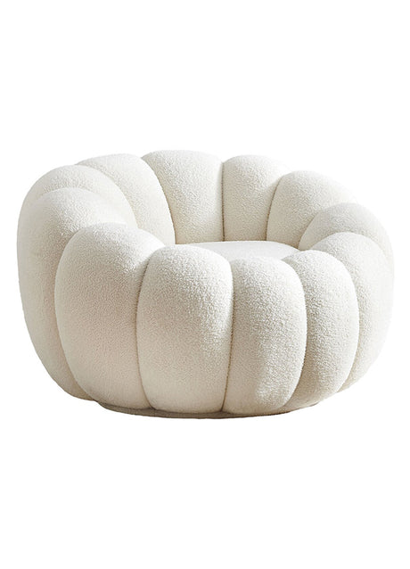 Fauteuil bouclette blanc pivotant tissu avec pouf design - Souffle d'intérieur