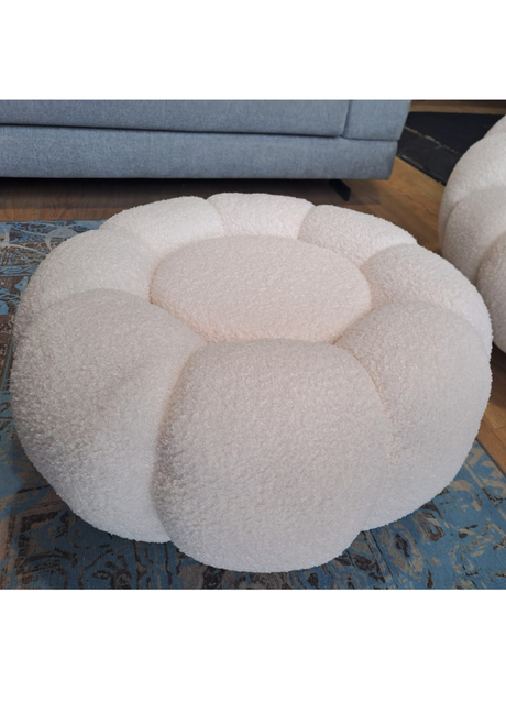 Fauteuil bouclette blanc pivotant tissu avec pouf design - Souffle d'intérieur