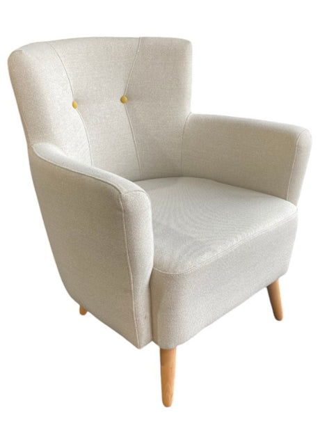 Fauteuil crapaud tissu beige pieds bois clair - Souffle d'intérieur