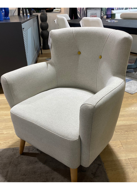 Fauteuil crapaud tissu beige pieds bois clair - Souffle d'intérieur