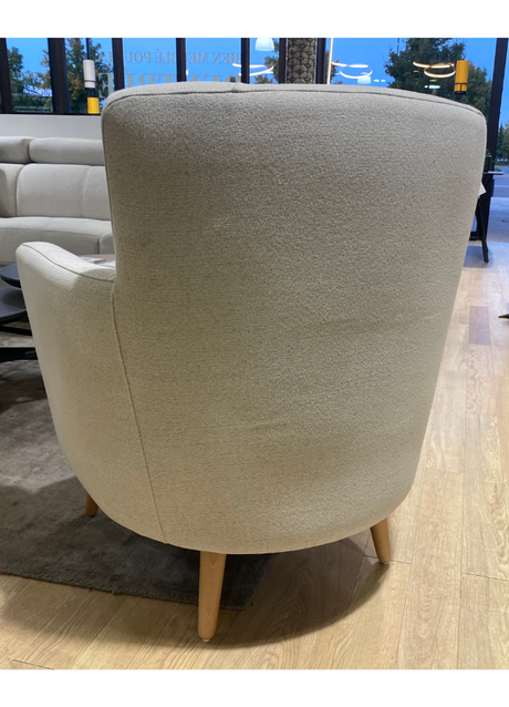 Fauteuil crapaud tissu beige pieds bois clair - Souffle d'intérieur