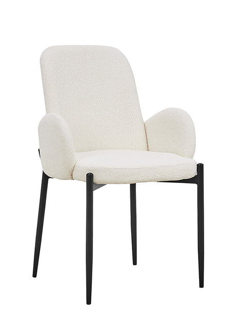 fauteuil de table à manger tissu blanc bouclette design - Souffle d’intérieur