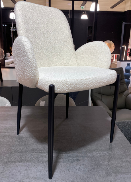 fauteuil de table à manger tissu blanc bouclette design - Souffle d’intérieur