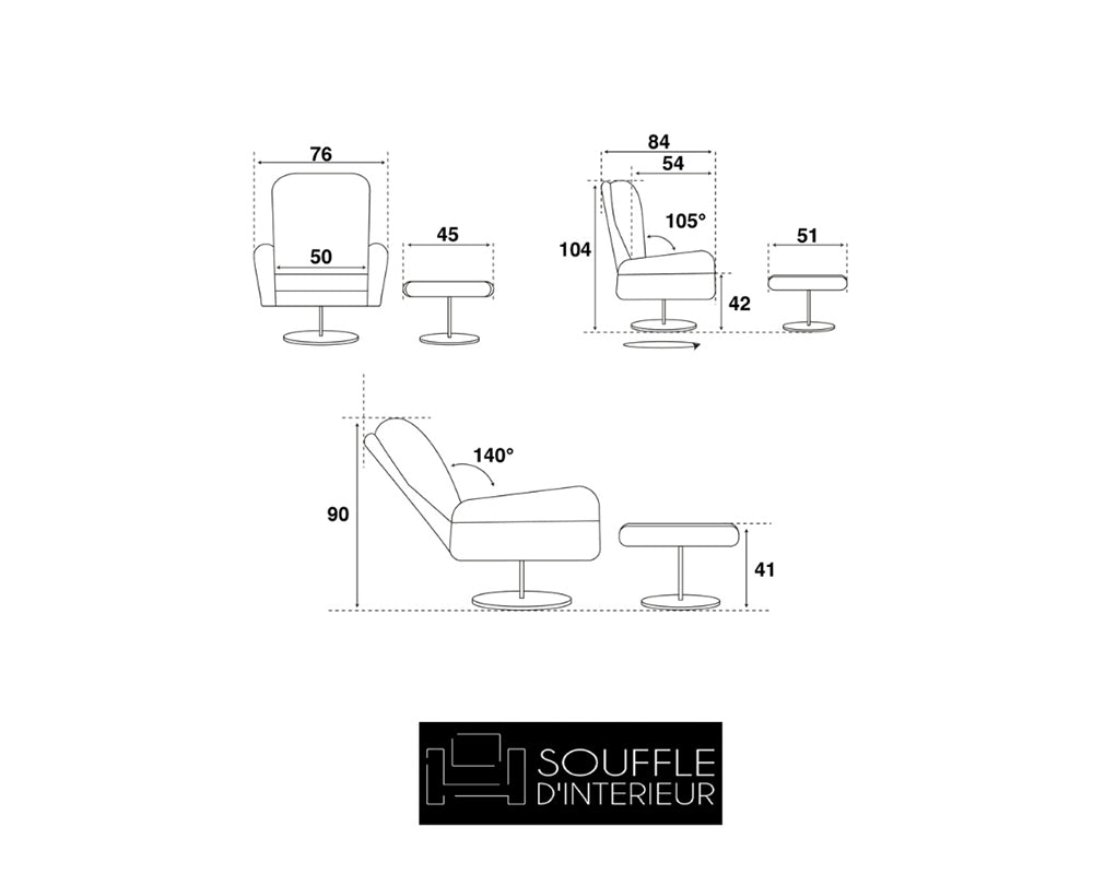 Fauteuil relax inclinable tissu pieds bois + pouf - souffle d'interieur