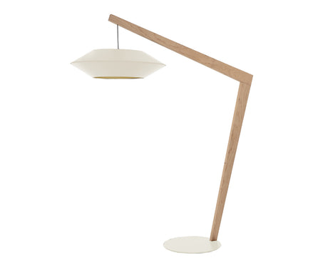 lampadaire arc de salon en bois naturel et un abat jour beige - Souffle d'intérieur