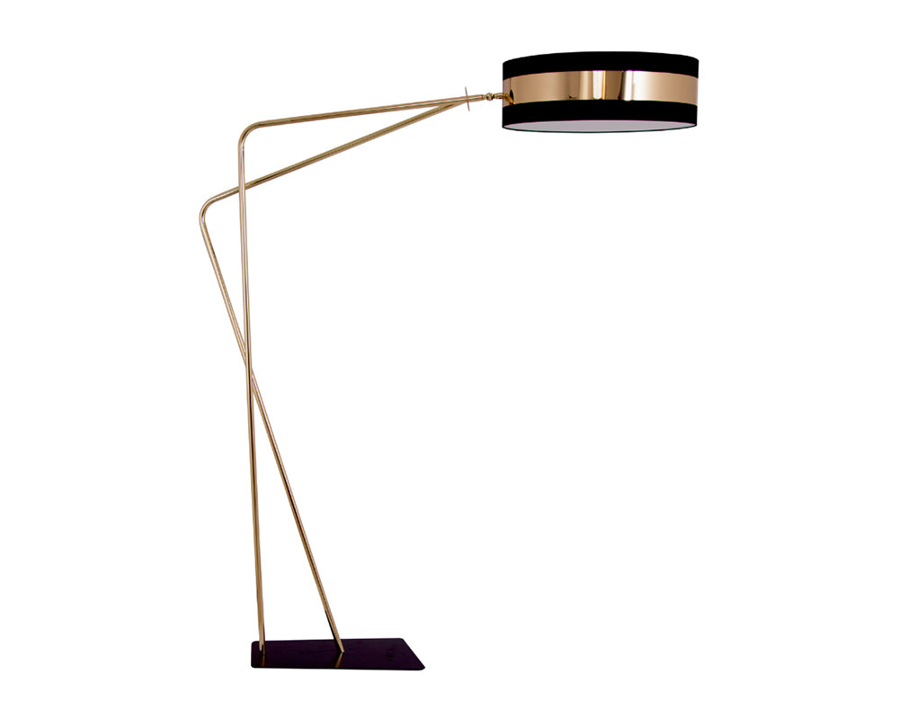 lampadaire design flamluce avec abat jour noir et structure en laiton - Souffle d'intérieur