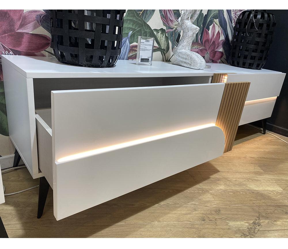 Meuble tv blanc et bois design 200cm - Marquis