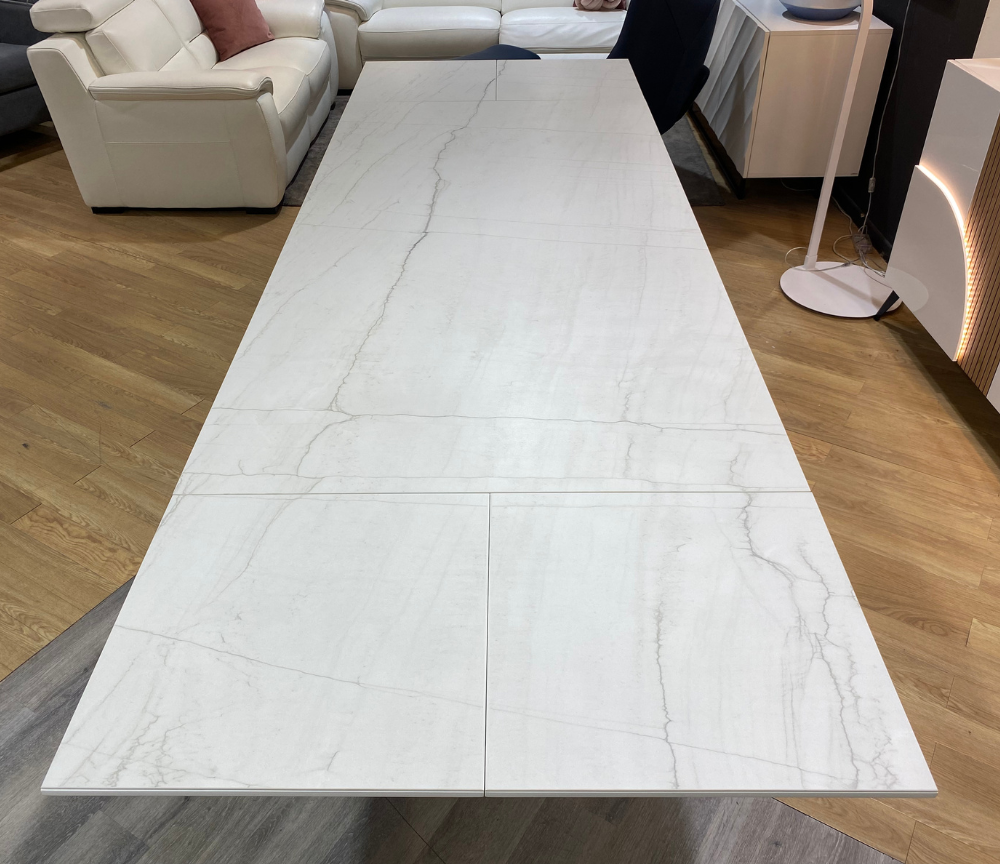 table à manger extensible ceramique marbre blanc mat pieds bois naturel marquise - Animovel - Souffle d'intérieur 