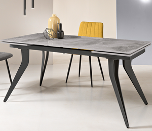 Table marbre gris brillant céramique extensible avec rallonges - Souffle d'intérieur - Akante