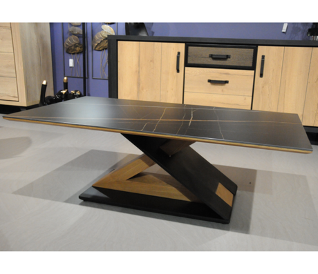 table basse céramique marbre noir pieds bois - Souffle d'intérieur