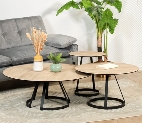 table basse ronde gigogne céramique bois - Souffle d'intérieur