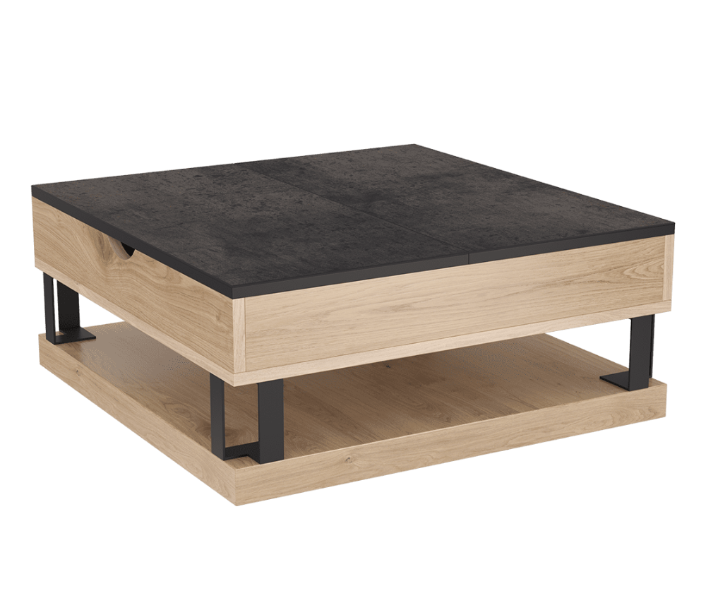 table basse plateau relevable carré céramique et bois
