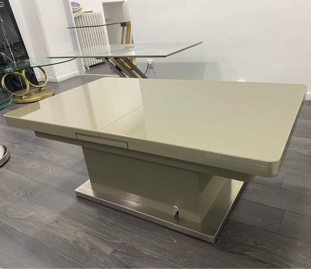 table basse relevable en verre taupe - Souffle d'intérieur