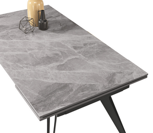 Table marbre gris brillant céramique extensible avec rallonges - Souffle d'intérieur - Akante