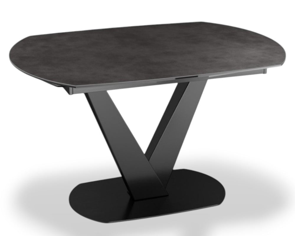 Table extensible en céramique gris foncé pieds noir métal - Akante - Souffle d'intérieur