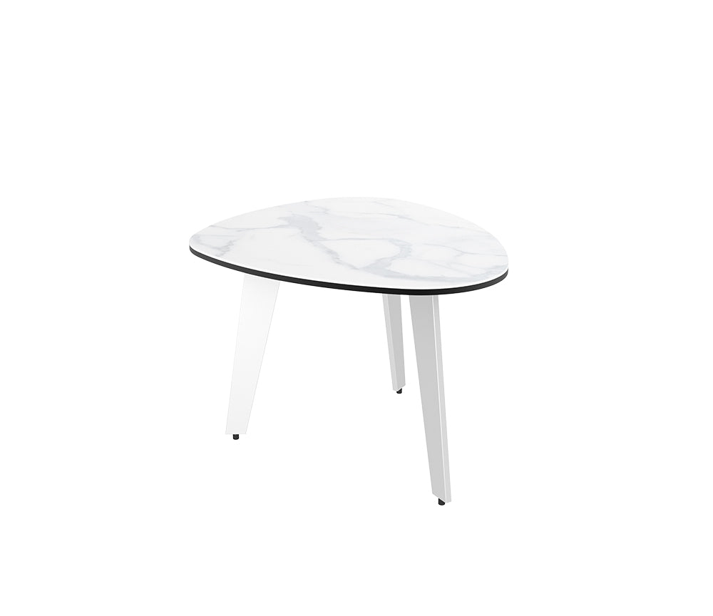 Table basse extérieur couleur marbre mat pied blanc - Galet