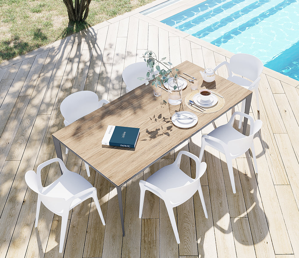 Table de jardin extérieur céramique bois 200cm ou 240cm - Mallorca